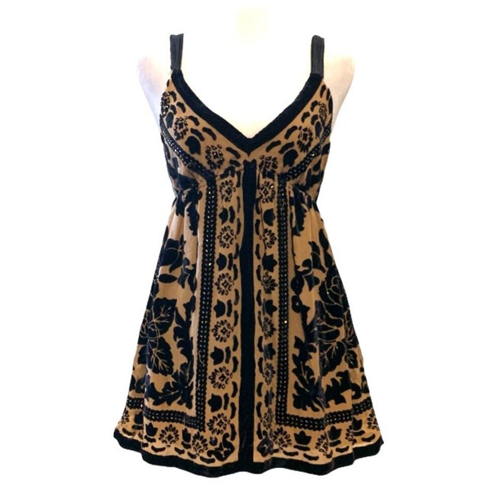 Hale Bob Y2K 100% Silk Velvet Beaded Tank Top – Brown Black Small